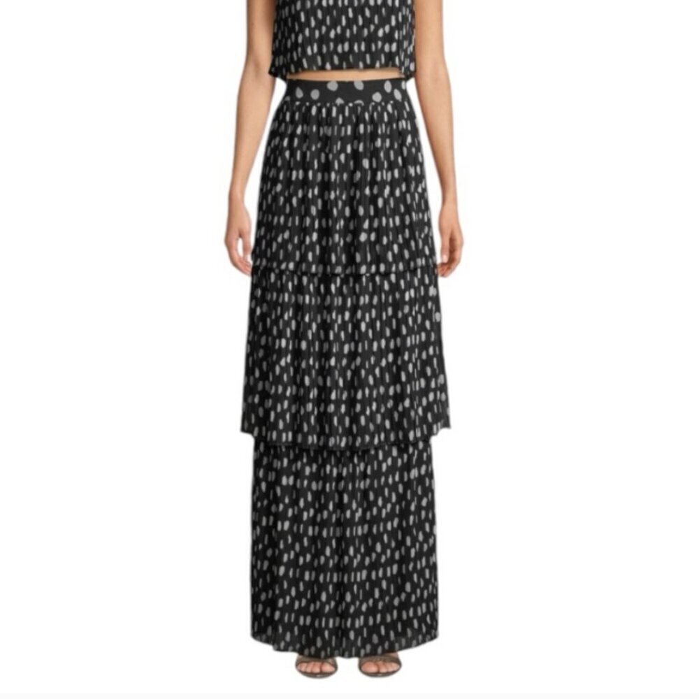 Fame and Partners Polka Dot Tiered Maxi Skirt  Elegant Quiet Luxury   Size US-0